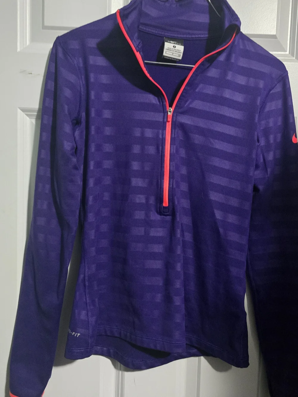Nike Women's Purple Quarter-Zip Athletic Top with Orange Trim